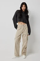 Ardene High Rise 90's Cargo Jeans in Beige | Size | 100% Cotton