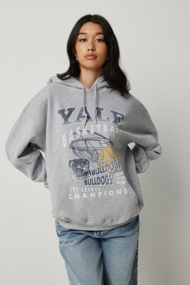 Ardene Yale Hoodie in Grey | Size | Polyester/Cotton | Fleece-Lined