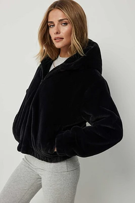 Ardene Short Hooded Faux Fur Jacket in | Size | Polyester