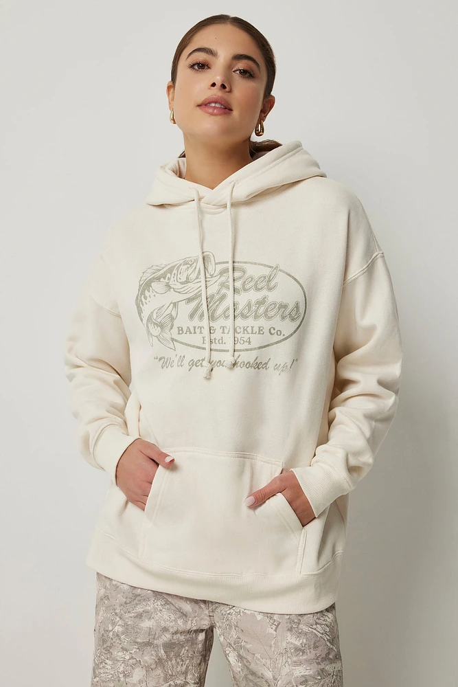 Ardene Graphic Oversized Hoodie in Beige | Size | Polyester/Cotton | Fleece-Lined