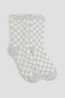 Ardene Checkerboard Cozy Socks in Lilac | Polyester/Spandex