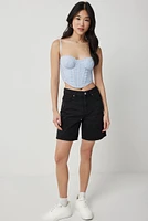 Ardene Regular Rise Denim Bermuda Shorts in Black | Size | 100% Cotton