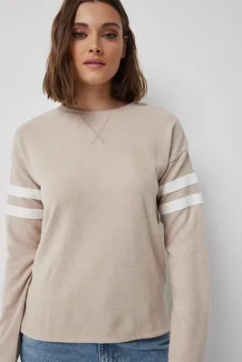Ardene Varsity Sweater in Beige | Size | Polyester/Spandex/Viscose