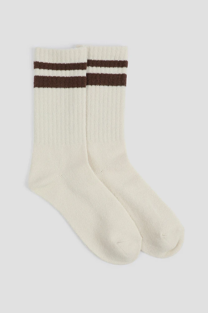 Ardene Boot Socks with Accent Stripes in Beige | Polyester/Elastane