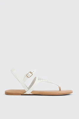 Ardene Laser Cut T-Strap Sandals in | Size | Faux Leather | Eco-Conscious