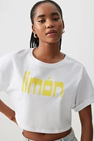 Ardene Ultra Crop Boxy Graphic T-Shirt in White | Size | 100% Cotton/Viscose