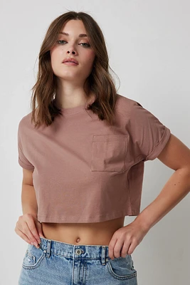 Ardene Basic Dolman Crop Boxy T-Shirt in Blush | Size | Cotton/Elastane | Eco-Conscious