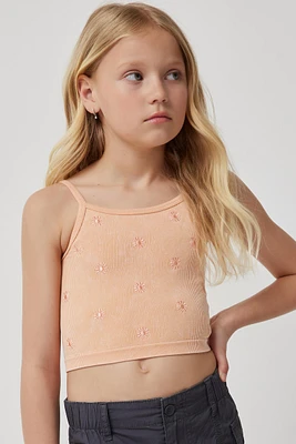 Ardene Kids Embroidered Crop Tank Top in | Size | Nylon/Elastane