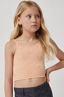 Ardene Kids Embroidered Crop Tank Top in Orange | Size | Nylon/Elastane