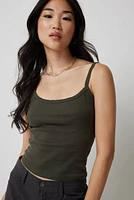 Ardene Basic Short Picot Trim Tank Top in Dark Green | Size | Cotton | Eco-Conscious