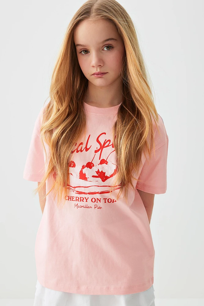 Ardene Kids Oversized Graphic T-Shirt in Light | Size | 100% Cotton