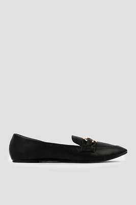 Ardene Pointy Loafers with Horsebit Detail in Black | Size | Faux Leather