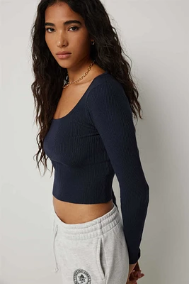 Ardene Fine Knit Square Neck Sweater in Dark | Size | Rayon/Nylon