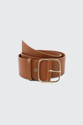 Ardene Square Buckle Belt in Cognac | Size Large | Faux Leather