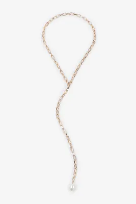 Ardene Y-Shape Chain Link Necklace with Pearl in Gold