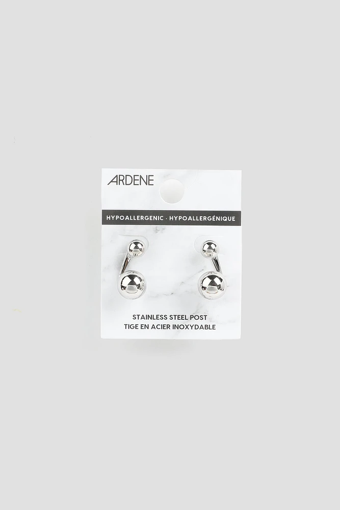 Ardene Double Ball Jacket Earrings in Silver | Stainless Steel