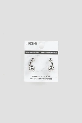 Ardene Double Ball Jacket Earrings in Silver | Stainless Steel