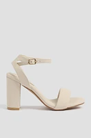 Ardene Faux Suede Bloc Heel Sandals in Beige | Size | Eco-Conscious