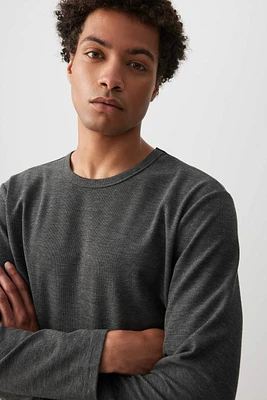 Ardene Man Waffle Knit Long Sleeve T-Shirt For Men in Dark Grey | Size | Polyester/Cotton/Elastane