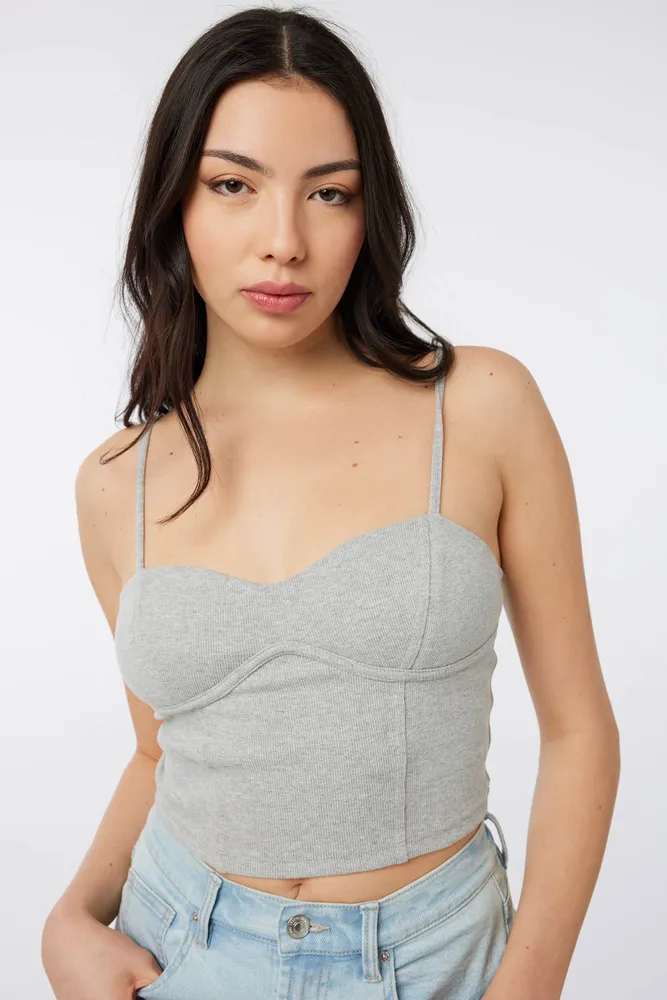 Ardene Ultra Cropped Bustier Top in Grey | Size | Spandex/Cotton
