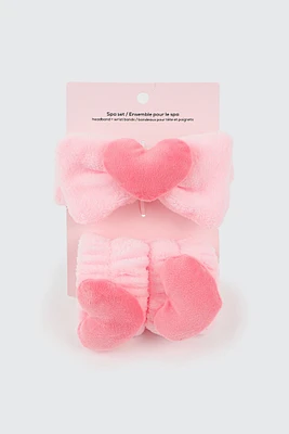 Ardene Heart Spa Headband & Wristband Set in Light Pink