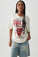 Ardene Oversized Bulls Graphic T-Shirt in Beige | Size | Cotton