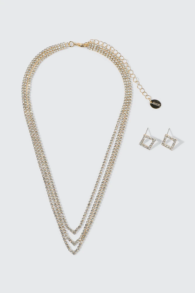 Ardene V Shape Necklace and Earrings Set in Gold | Stainless Steel