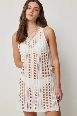 Ardene Crochet Dress Cover Up in White | Polyester