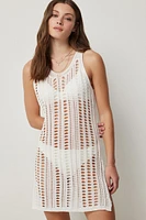 Ardene Crochet Dress Cover Up in White | Polyester