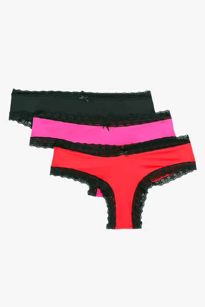 Ardene 3-Pack Microfiber Cheeky Panties, Size, Polyester/Nylon/Spandex
