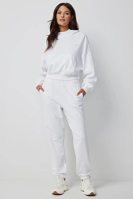 Ardene Slouchy Sweatpants with Wide Waistband in White | Size | Polyester/Cotton | Fleece-Lined