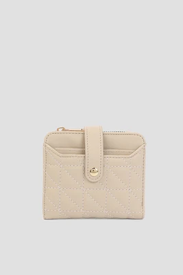 Ardene Quilted Faux Leather Cardholder in Beige | Faux Leather/Polyester