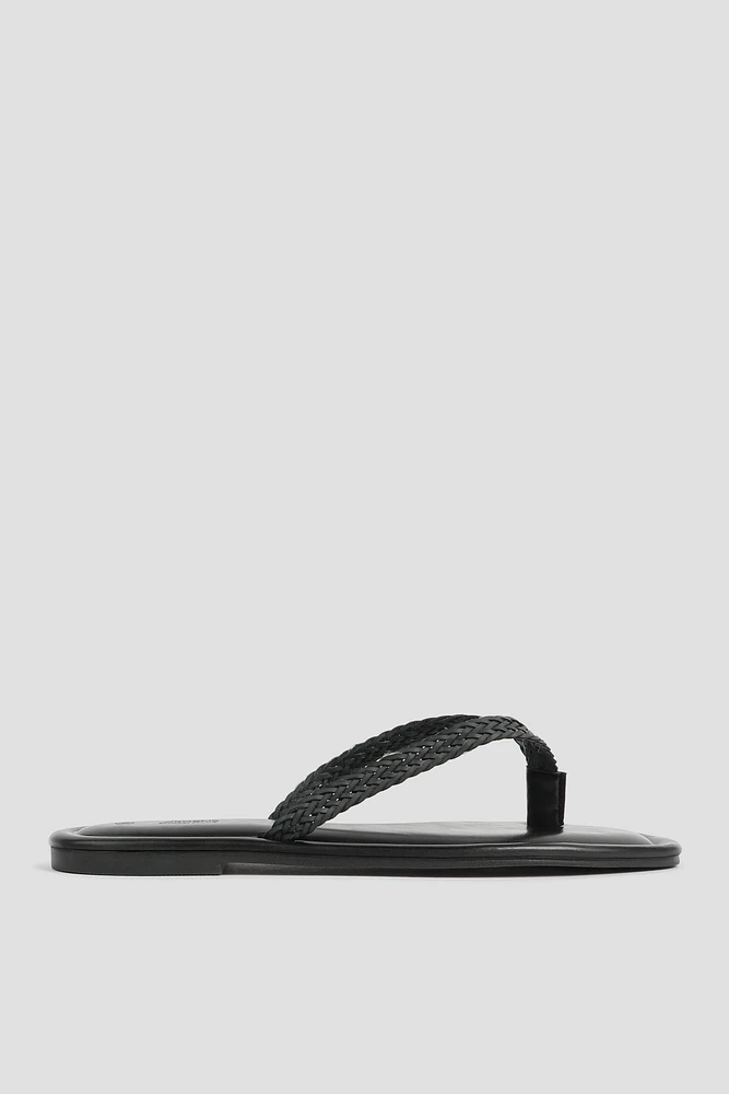 Ardene Braided Flip-Flops Sandals in Black | Size | Faux Leather