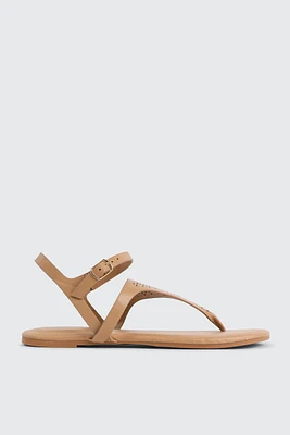 Ardene Laser Cut T-Strap Sandals in Beige | Size | Faux Leather | Eco-Conscious