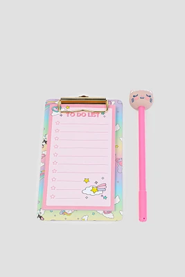 Ardene Kids Cat Clipboard & Pen in Light Pink