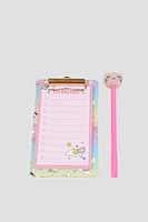 Ardene Kids Cat Clipboard & Pen in Light Pink