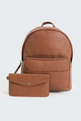 Ardene Faux Leather Backpack in Cognac | 100% Recycled Polyester/Faux Leather | Eco-Conscious
