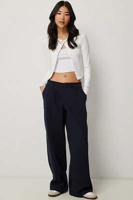 Ardene Low Rise Pleated Chinos in Dark Blue | Size | Spandex/Cotton | Eco-Conscious