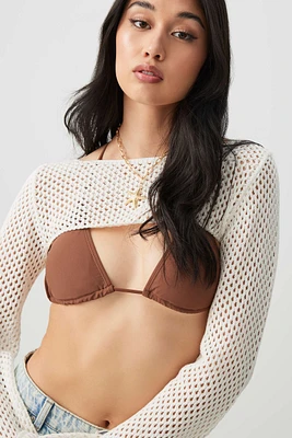 Ardene Open Stitch Shrug Sweater in Beige | Size | 100% Cotton