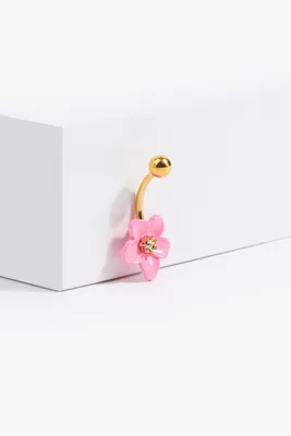 Ardene Pink Flower Navel Piercing in Gold | Stainless Steel