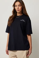 Ardene Printed Oversized T-Shirt in Dark Blue | Size | 100% Cotton