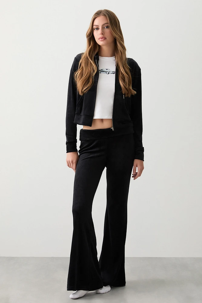 Ardene Velvet Flare Leg PJ Pants in Black | Size | Polyester/Elastane | Eco-Conscious