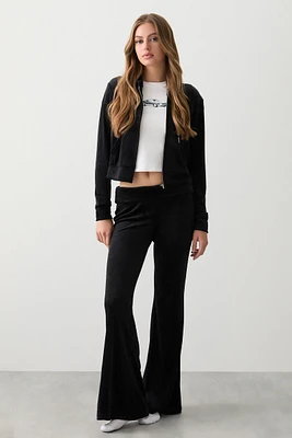 Ardene Velvet Flare Leg PJ Pants in Black | Size | Polyester/Elastane | Eco-Conscious