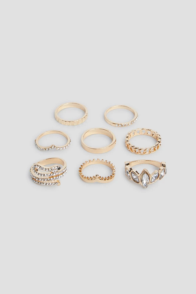 Ardene 8-Pack Stone Rings in Gold | Size