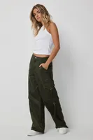 Ardene Multi-Pocket Parachute Pants in Khaki | Size | Polyester