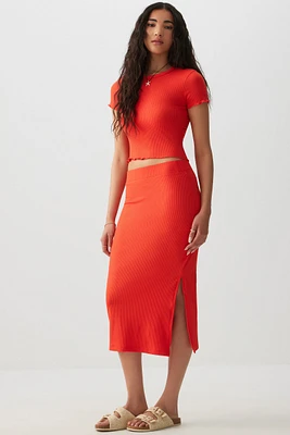 Ardene Super Soft Rib Midi Skirt in | Size | Polyester/Elastane | Eco-Conscious