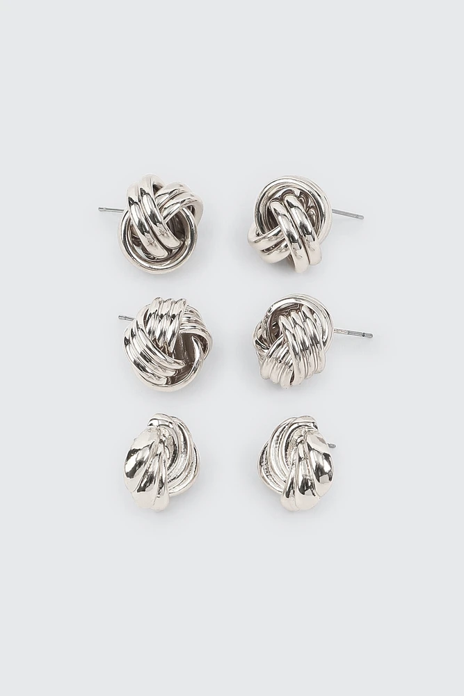 Ardene 3-Pack Mini Knotted Stud Earrings in Silver | Stainless Steel