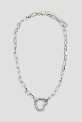 Ardene Paper Clip Chain Necklace with Heart Pendant in Silver