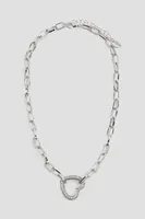 Ardene Paper Clip Chain Necklace with Heart Pendant in Silver