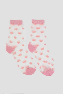Ardene Heart Print Sheer Socks | Polyester/Spandex